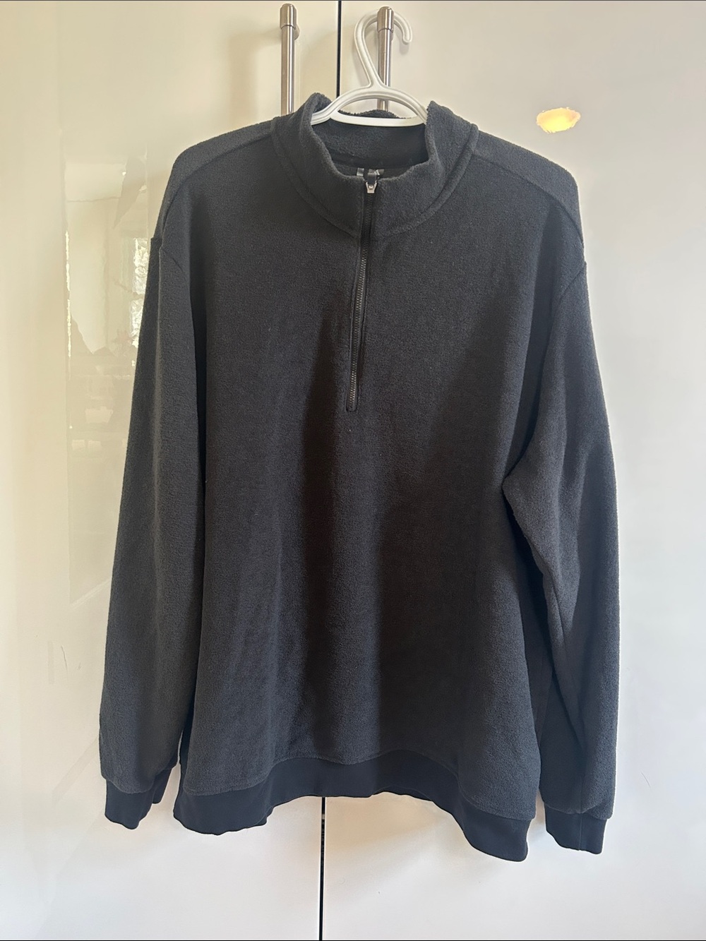 Men's Adidas Terry Cloth Quarter-Zip Fleece Pullover - Charcoal